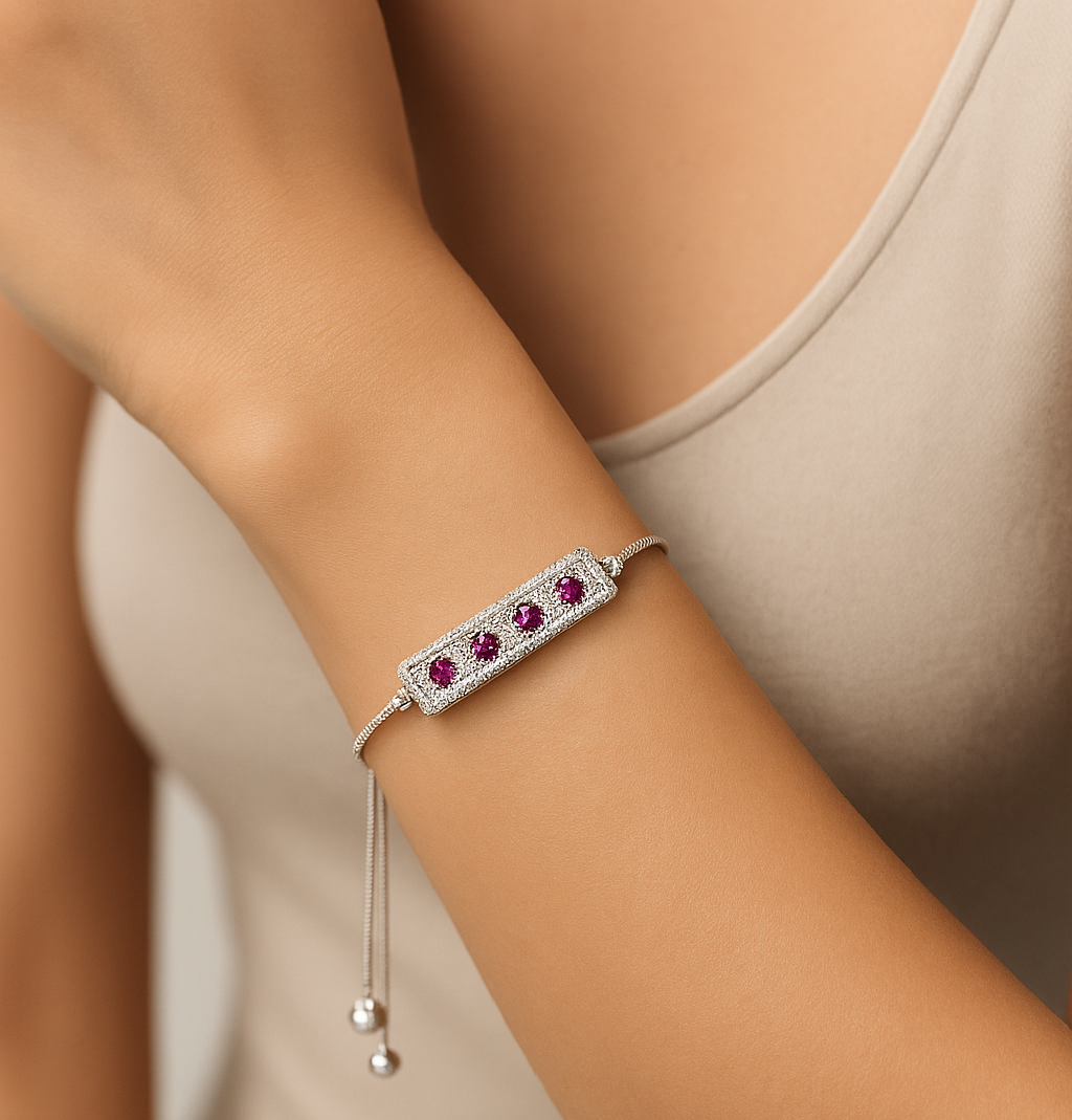 Pink Bloom Glow Bracelet – Silver-Tone Adjustable