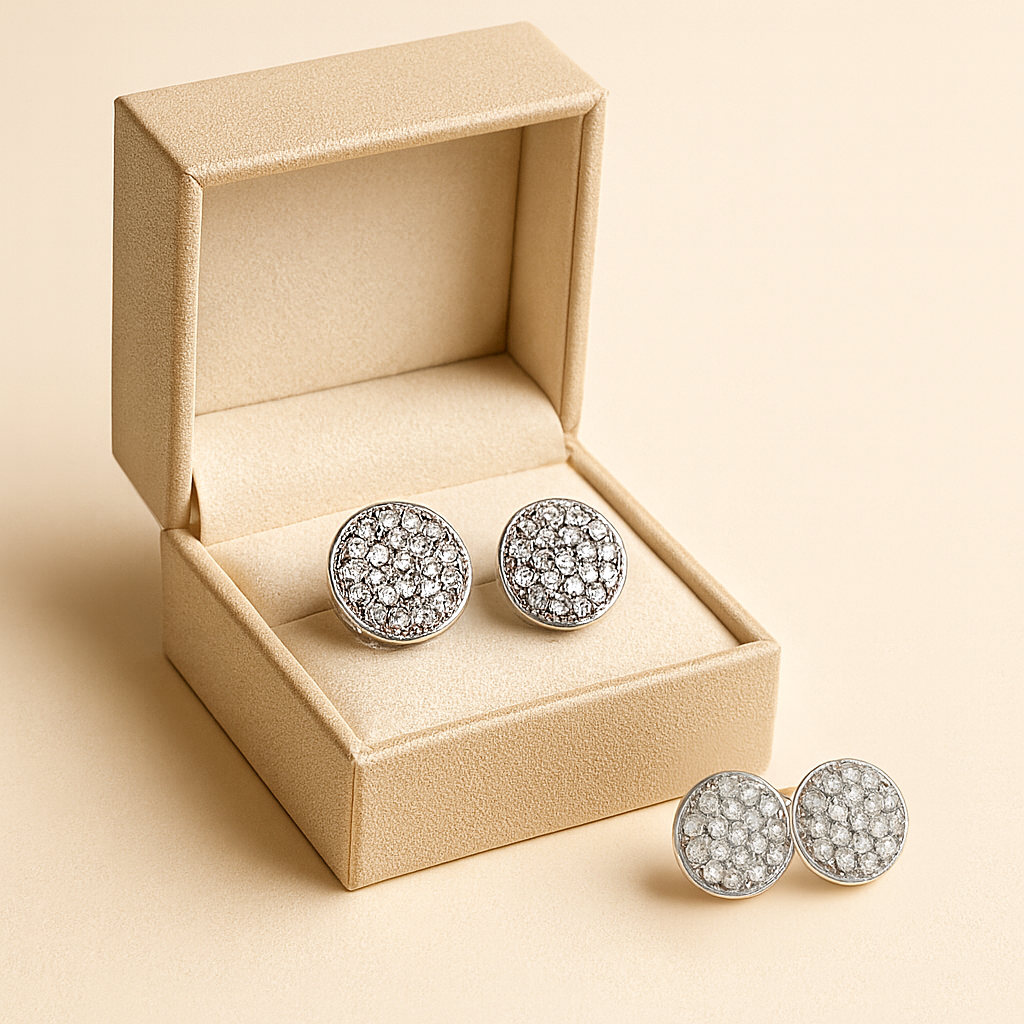 Classic Pave Glow Studs – Silver-Tone Artificial Earrings