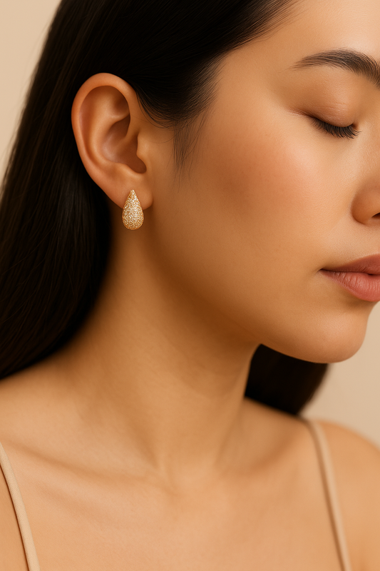 Gold Pavé Teardrop Stud Earrings