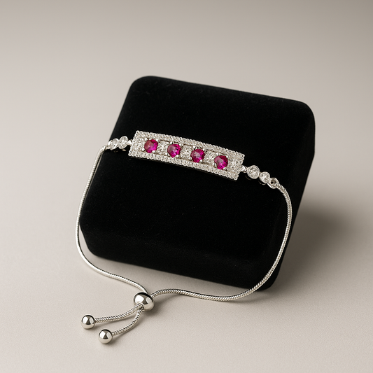Pink Bloom Glow Bracelet – Silver-Tone Adjustable