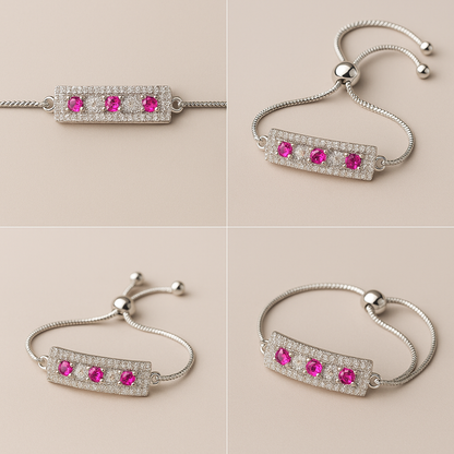 Pink Bloom Glow Bracelet – Silver-Tone Adjustable